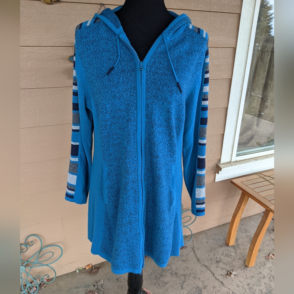 Title Nine Blue Zip Up Hooded Cardigan
